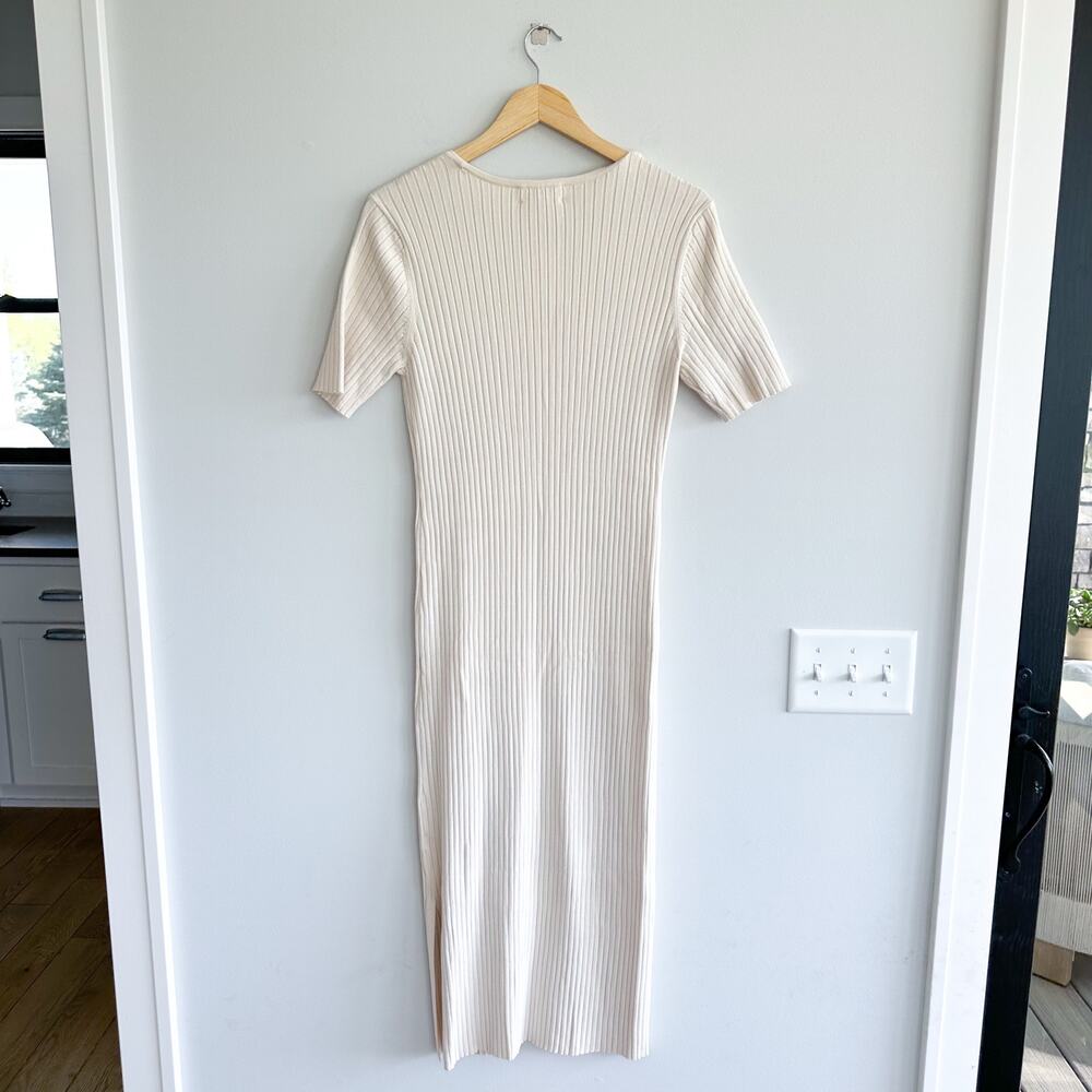 Rachel Parcell Ribbed Knit Scoop Neck Short Sleeve Midi Dress Beige Faded L - Picture 3 of 11